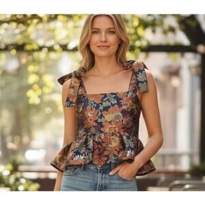 Moodie Cropped Shirt Boho Coquette Fairy Brocade Browns Nature Halter Top SZ SM